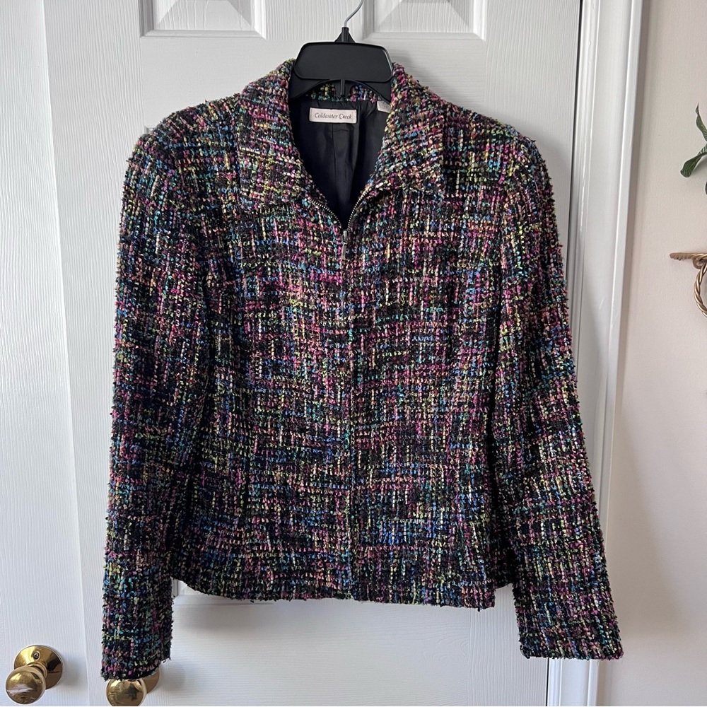 Colorful Tweed Blazer Jacket 12 Large Y2K 90s